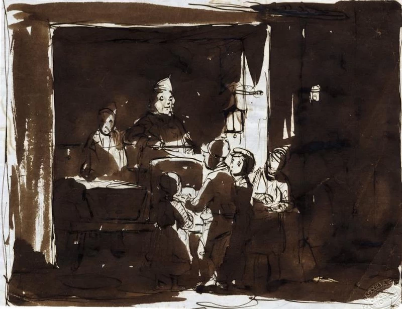 Famiglia in un interno di notte